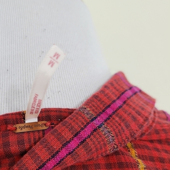 Free People Break My Stride red plaid shirt button down oversized medium - Picture 5 of 9